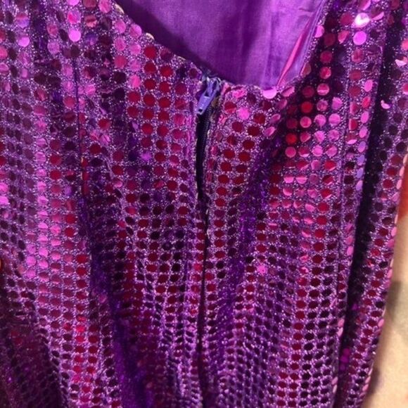 Bling Metallic High Neck Turtleneck Formal Evening Dress Purple - Picture 6 of 8